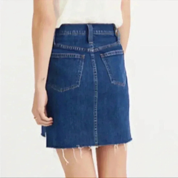 Madewell Raw Hem Step Hem Edition Medium Wash Stretch Denim Mini Skirt Size 27 - Picture 4 of 12